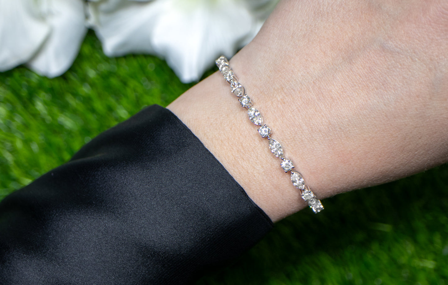 IDL Certified Diamond Tennis Bracelet Marquise and Round Cut 7.38 Carats 18K