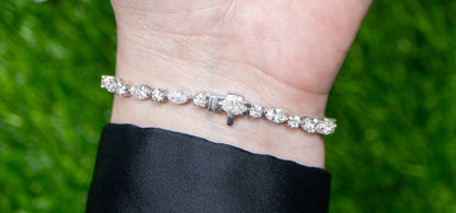 IDL Certified Diamond Tennis Bracelet Marquise and Round Cut 7.38 Carats 18K