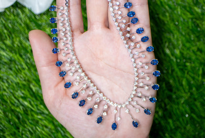 Important Blue Sapphires and Diamonds Necklace 23.8 Carats 18K Gold