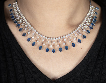 Important Blue Sapphires and Diamonds Necklace 23.8 Carats 18K Gold