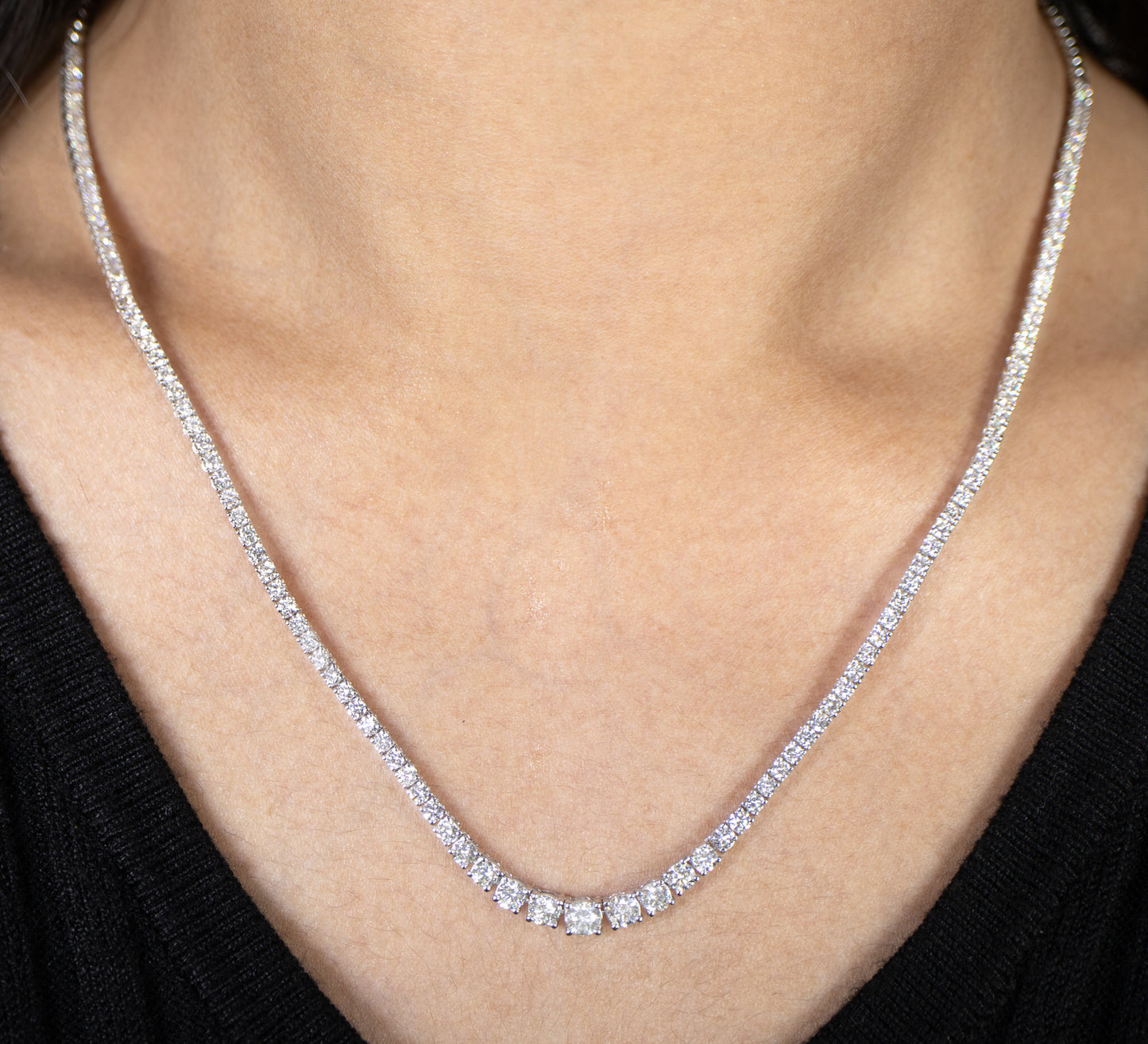 Diamond Tennis Riviere Necklace 4.35 Carats 18K Gold