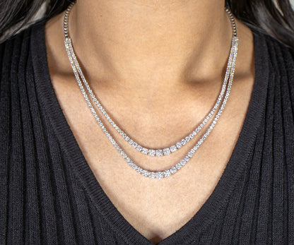 Double Strand Diamond Tennis Necklace 9.85 Carats 18K Gold