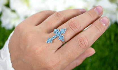 Swiss Blue Topaz Cross Ring 2.18 Carats