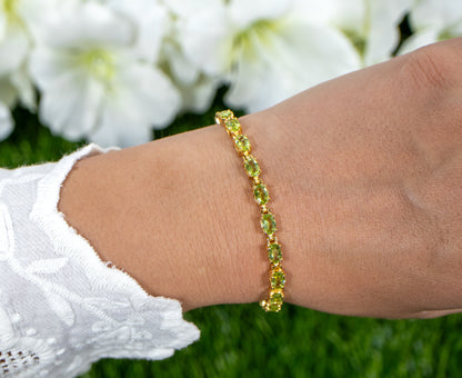 Peridot Tennis Bracelet 9.03 Carats 18K Yellow Gold Plated Sterling Silver