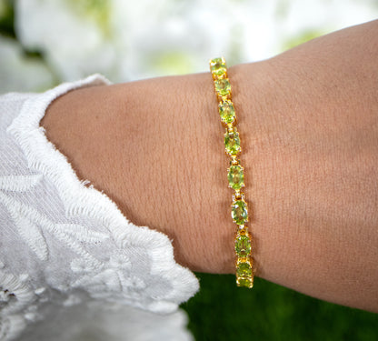 Peridot Tennis Bracelet 9.03 Carats 18K Yellow Gold Plated Sterling Silver