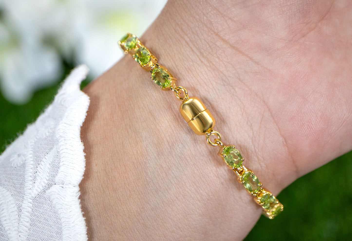 Peridot Tennis Bracelet 9.03 Carats 18K Yellow Gold Plated Sterling Silver