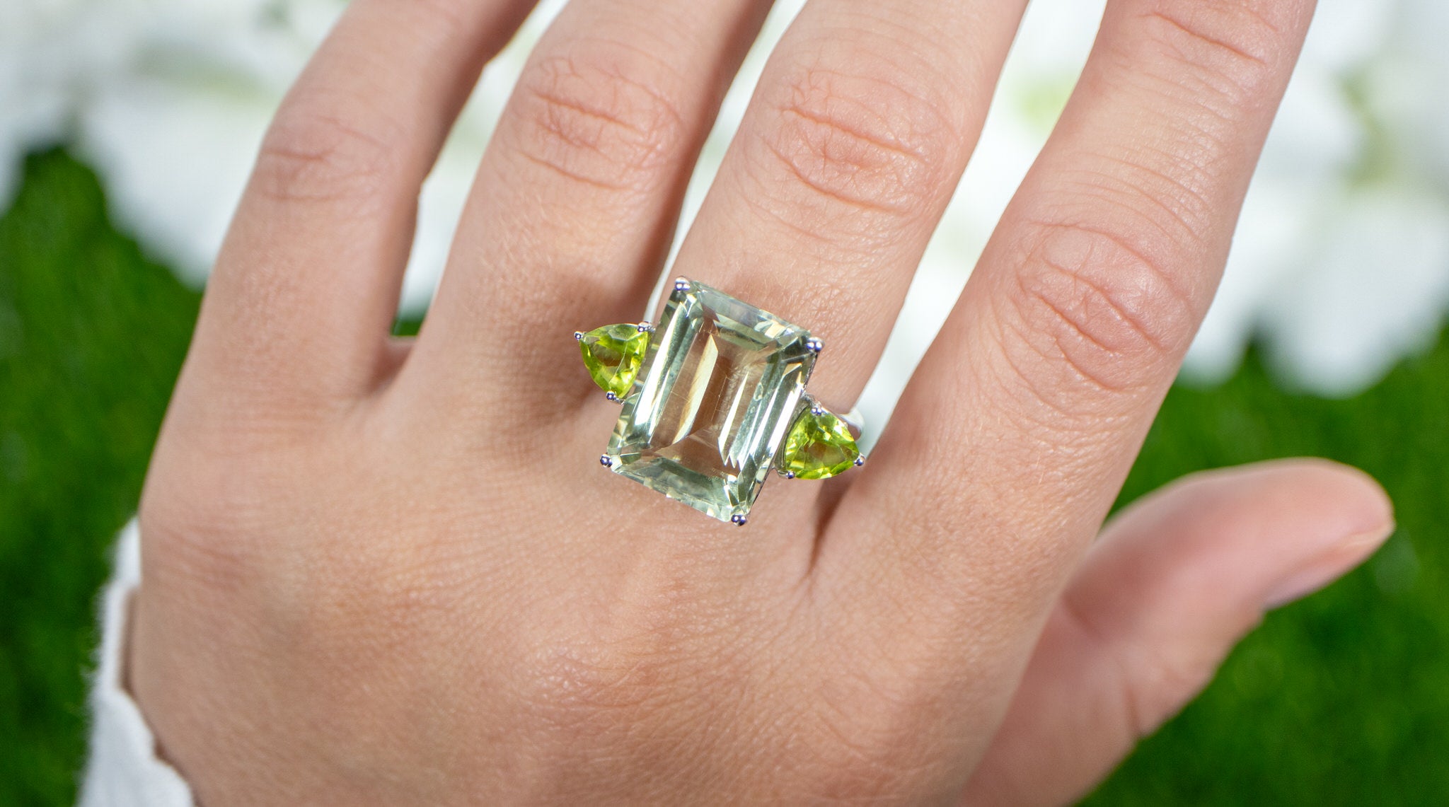 Green Amethyst Cocktail Ring With Peridots 12 Carats