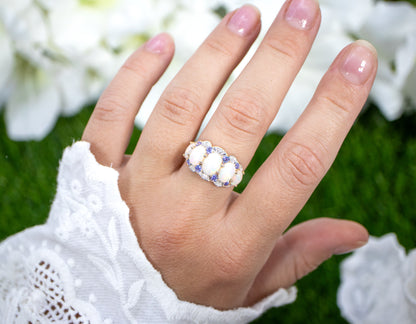 Natural Ethiopian Opal Ring Tanzanite and Diamond Setting 14K Yellow Gold