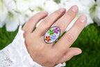 Flower Cluster Ring Citrine Tanzanite Rhodolite Chrome Diopside Topaz Spinel