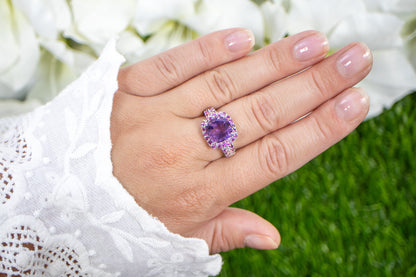 Amethyst Cocktail Ring Rhodolite Setting 5 Carats