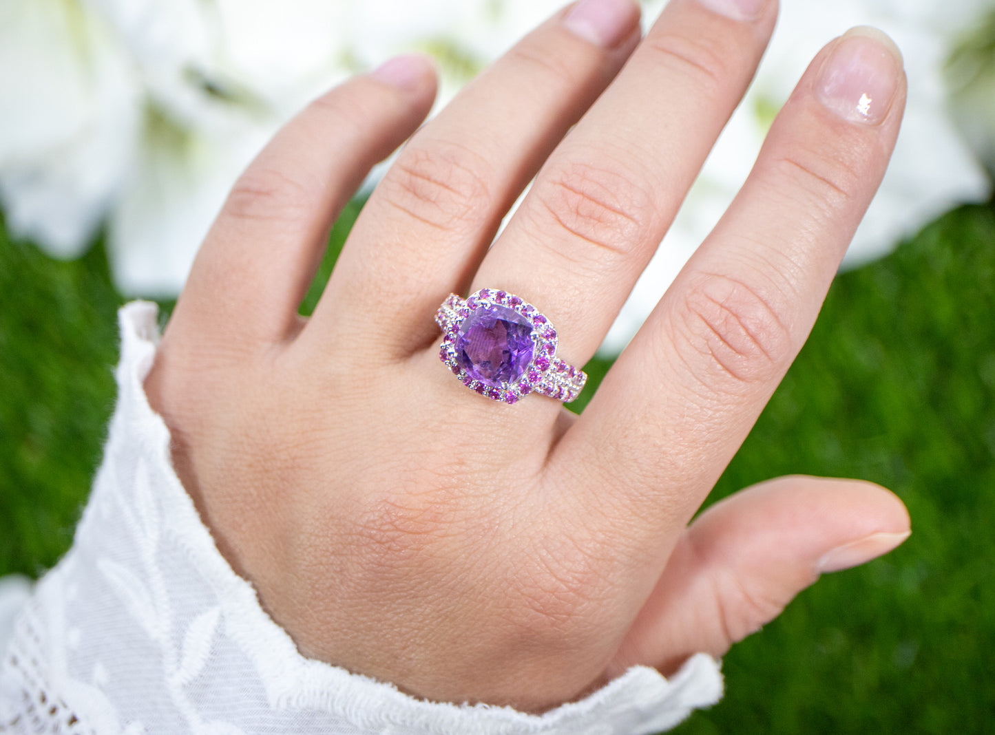 Amethyst Cocktail Ring Rhodolite Setting 5 Carats