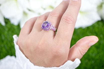 Amethyst Cocktail Ring Rhodolite Setting 5 Carats