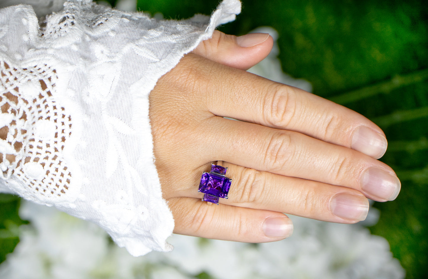 Amethyst Three Stone Ring 4.65 Carats