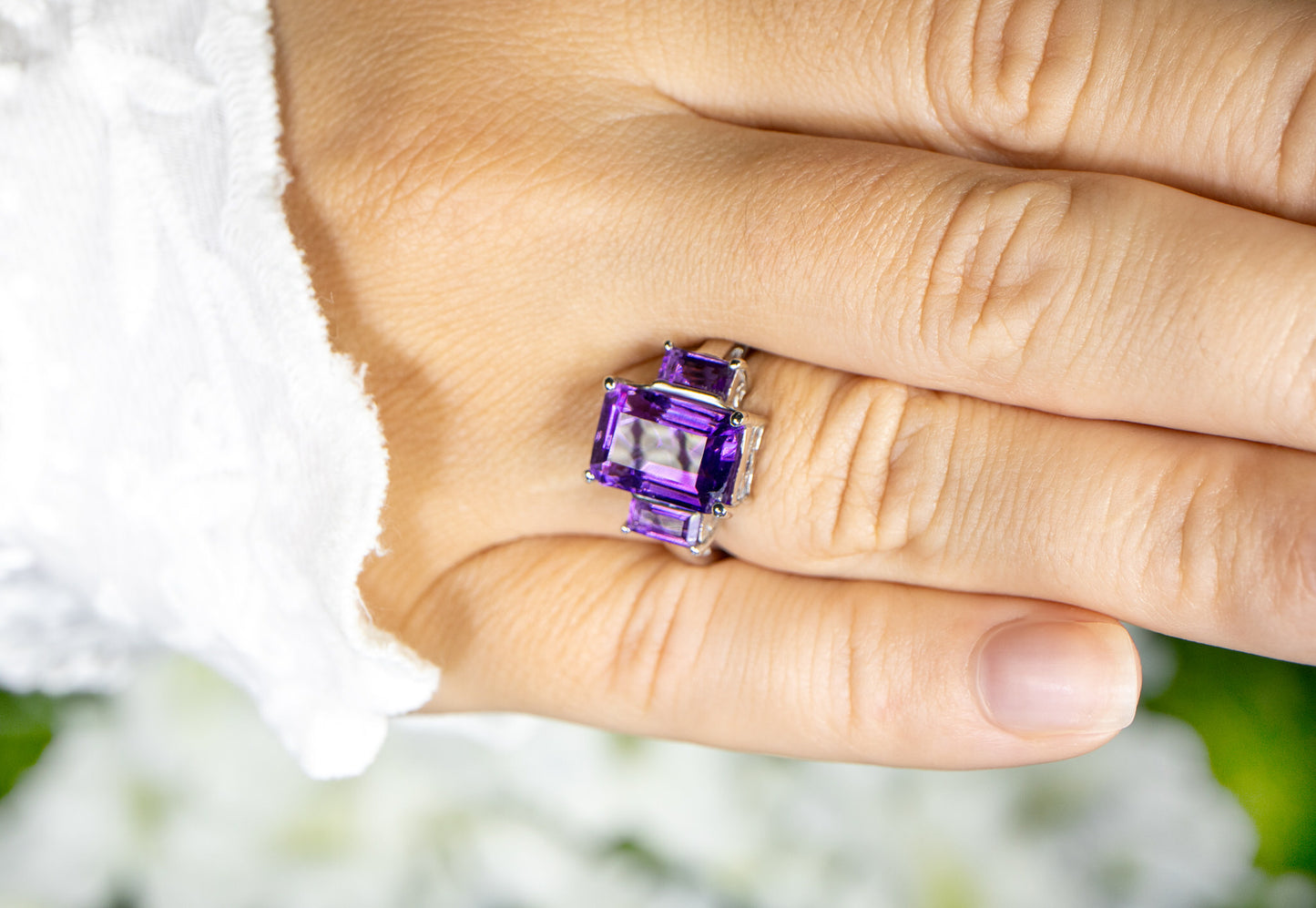 Amethyst Three Stone Ring 4.65 Carats