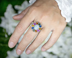 Ethiopian Opal Floral Cocktail Ring Multicolor Sapphires Diamonds 3.95 Carats