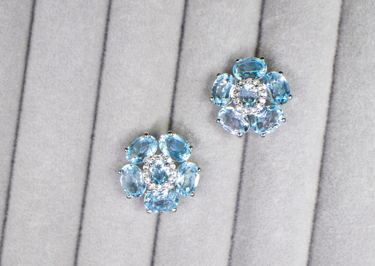 Blue Topaz Floral Earrings White Topaz 10.5 Carats 18K White Gold Plated Silver