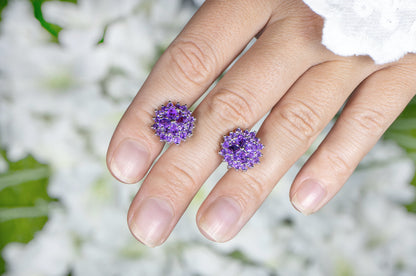 Amethyst Stud Earrings 2.40 Carats Rhodium Plated Sterling Silver