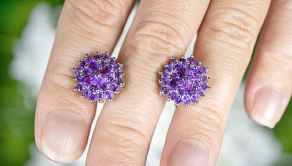 Amethyst Stud Earrings 2.40 Carats Rhodium Plated Sterling Silver