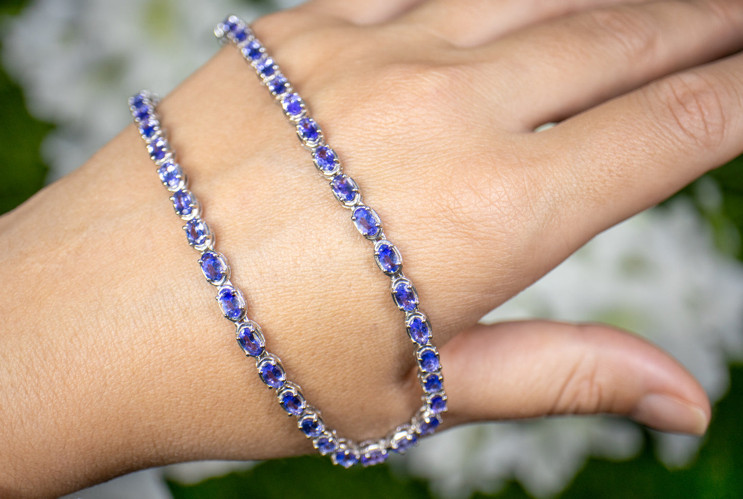 Tanzanite Tennis Necklace 10 Carats Sterling Silver