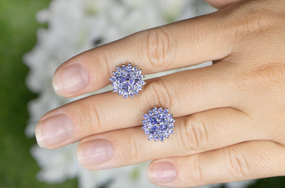 Tanzanite Cluster Stud Earrings 2.55 Carats