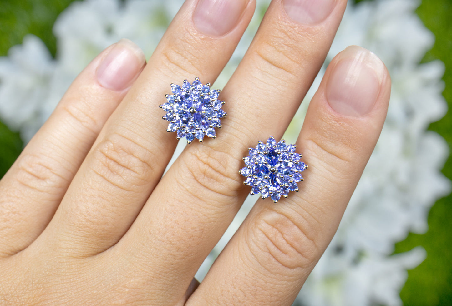 Tanzanite Cluster Stud Earrings 2.55 Carats