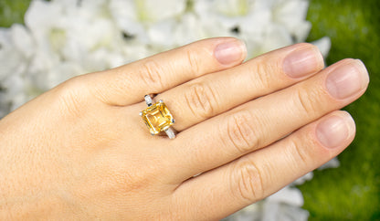 Asscher Cut Citrine Ring White Topaz 4.89 Carats