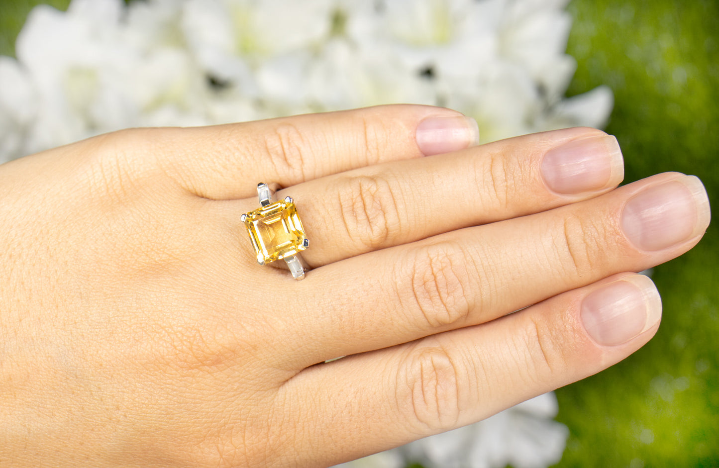 Asscher Cut Citrine Ring White Topaz 4.89 Carats