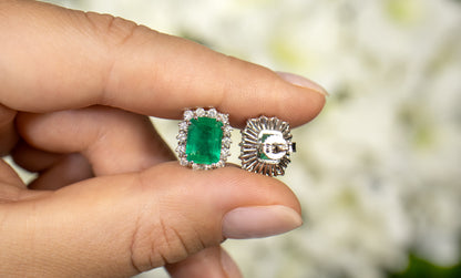 IGI Certified Emerald Stud Earrings Diamond Halo 4.49 Carats 18K Gold