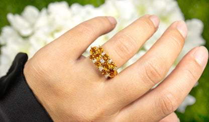 Citrine Cluster Ring White Topaz 2.5 Carats 14K Yellow Gold Plated Silver