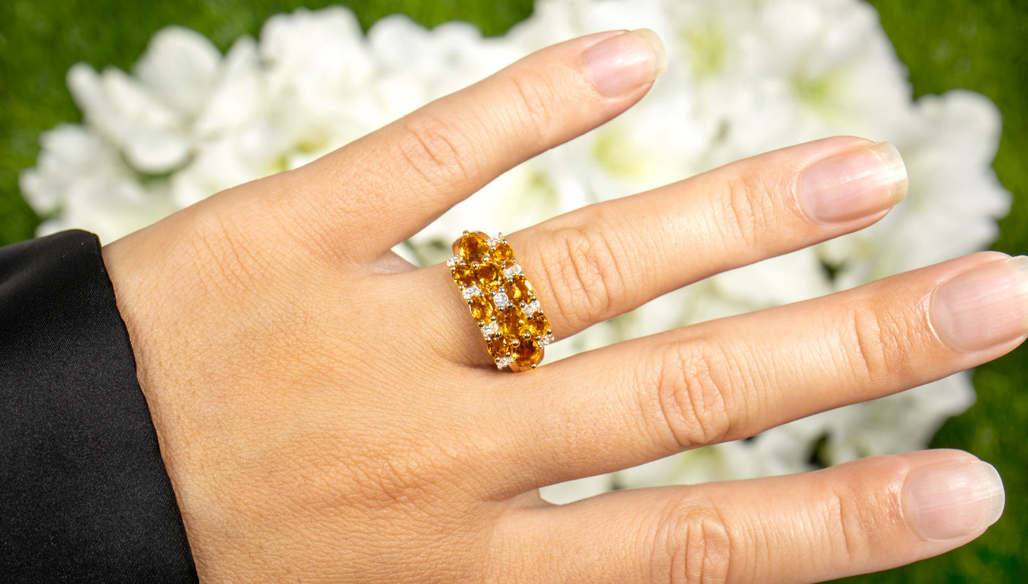 Citrine Cluster Ring White Topaz 2.5 Carats 14K Yellow Gold Plated Silver