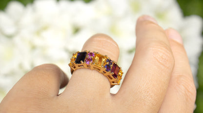 Multicolor Gemstones Ring Citrine Rhodolite Iolite 2.71 Carats 14K Gold Plated