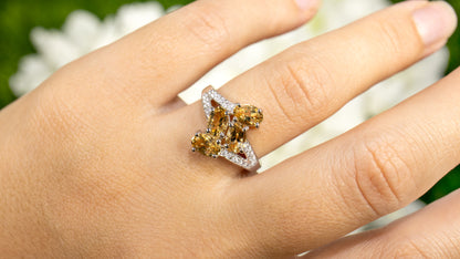 Yellow Beryl Bypass Ring White Zircon Setting 1.75 Carats