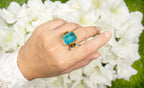Paraiba Quartz Ring London Blue Topaz 17 Carats 18K Yellow Gold Plated Silver