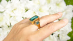Paraiba Quartz Ring London Blue Topaz 17 Carats 18K Yellow Gold Plated Silver
