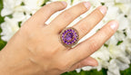 Amethyst Flower Cocktail Ring 4.29 Carats 14K Rose Gold Plated Silver