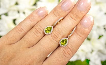 Natural Peridot Dangle Earrings White Topaz 2.16 Carats 18K Gold Plated Silver