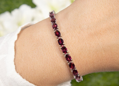 Natural Rhodolite Garnet Tennis Bracelet 15 Carats Sterling Silver