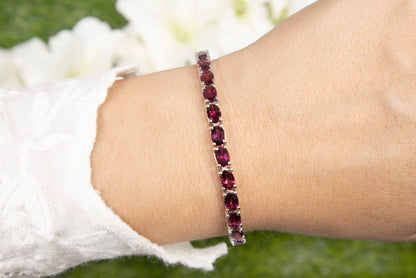 Natural Rhodolite Garnet Tennis Bracelet 15 Carats Sterling Silver