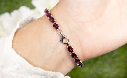 Natural Rhodolite Garnet Tennis Bracelet 15 Carats Sterling Silver