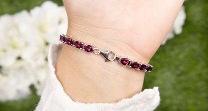 Natural Rhodolite Garnet Tennis Bracelet 15 Carats Sterling Silver