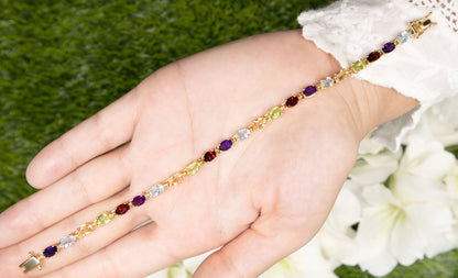 Multicolor Gemstones Tennis Bracelet 8.95 Carats 14K Yellow Gold Plated Silver