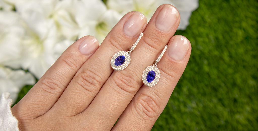 Tanzanite Dangle Earrings Diamond Setting 2.5 Carats Total