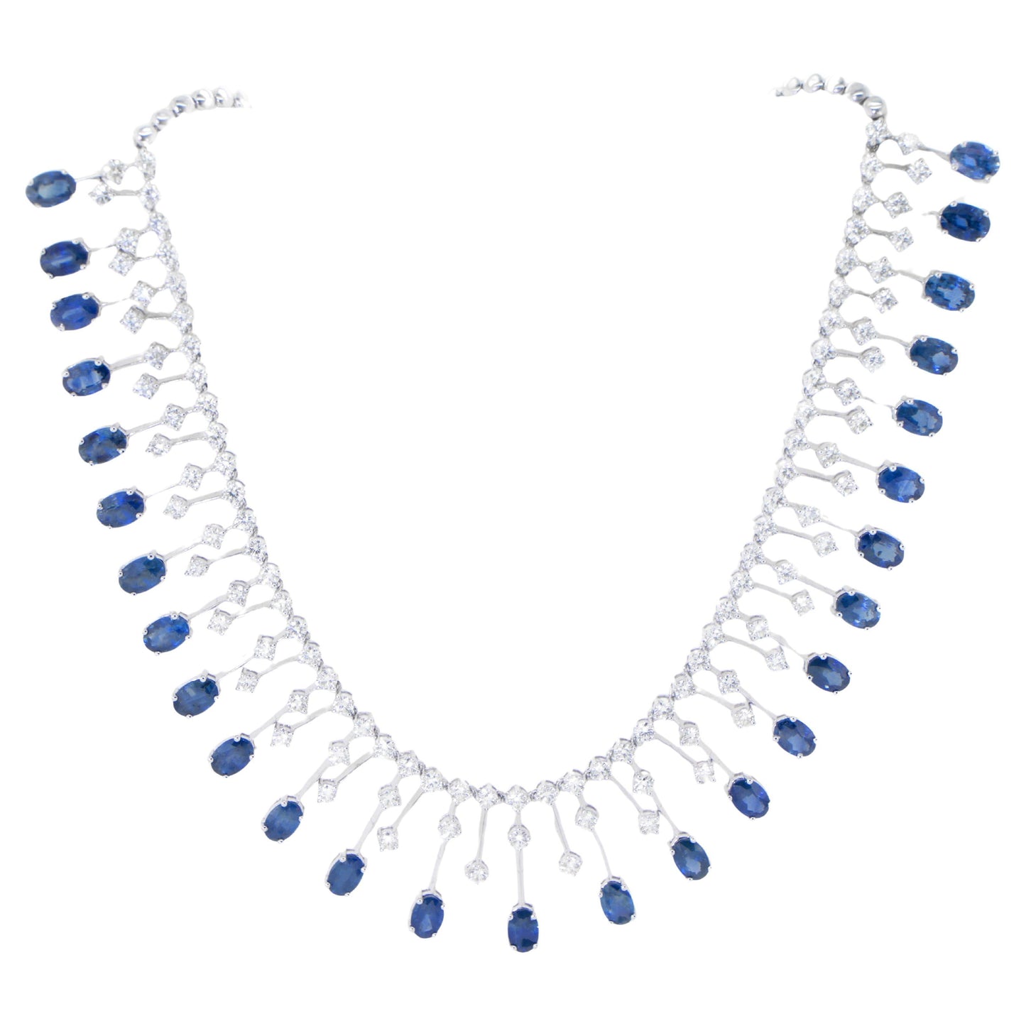 Important Blue Sapphires and Diamonds Necklace 23.8 Carats 18K Gold