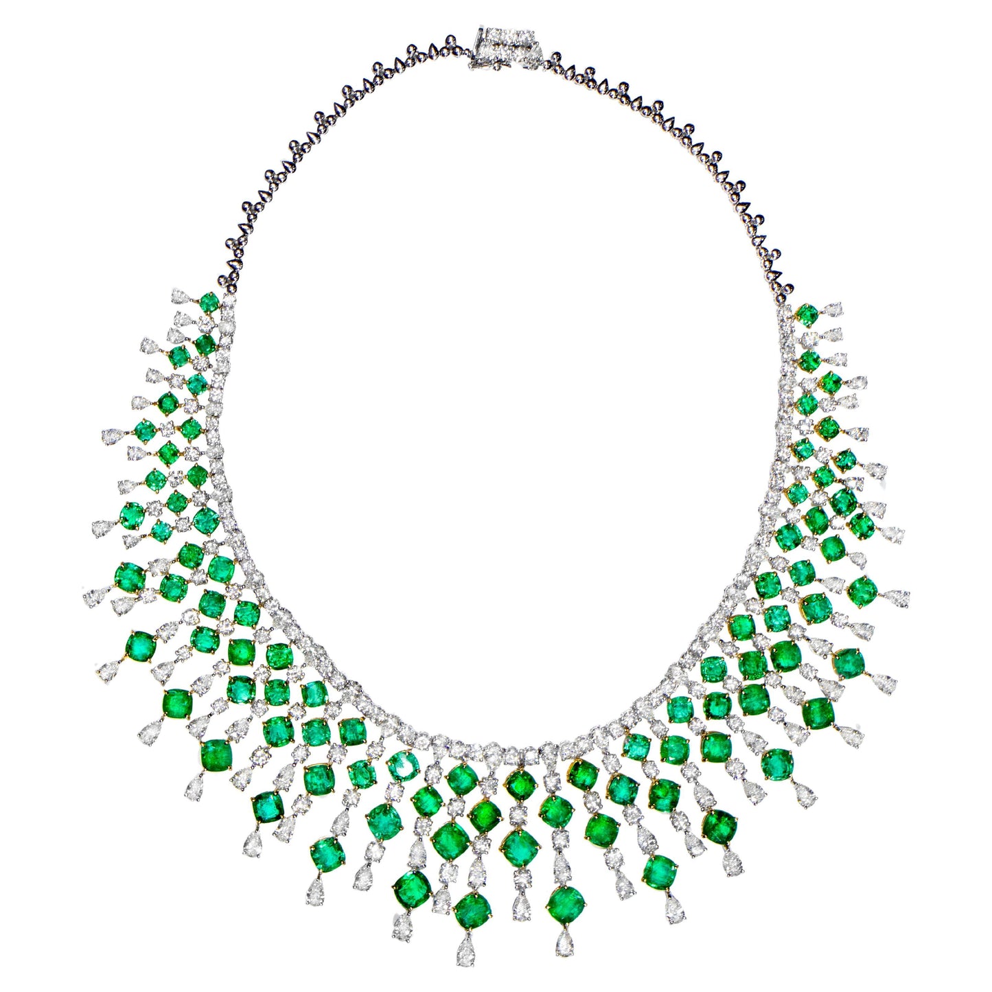 Important Necklace Emeralds and Diamonds 120 Carats 18K Gold