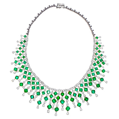 Important Necklace Emeralds and Diamonds 120 Carats 18K Gold