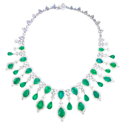 Important Necklace Emeralds and Diamonds 123 Carats 18K Gold