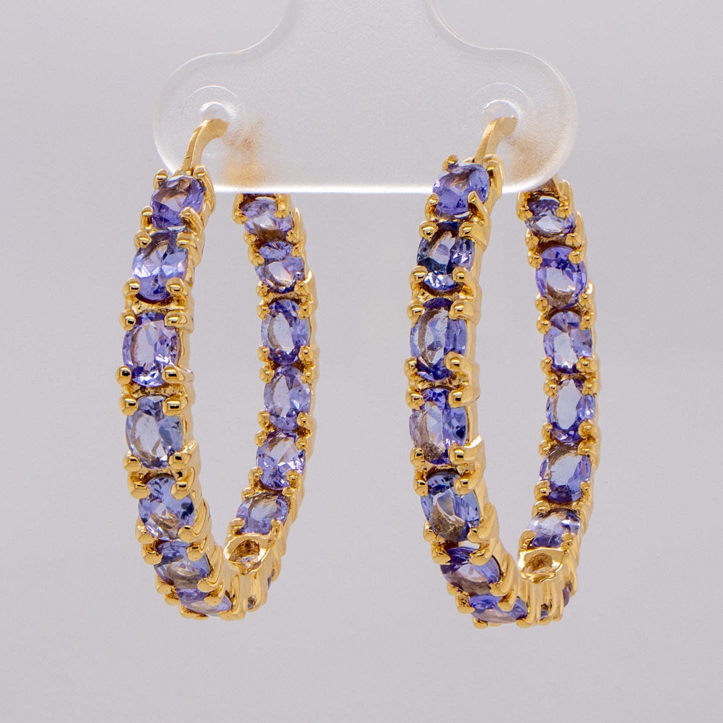 Tanzanite Hoop Earrings 5.15 Carats 14K Yellow Gold Plated Silver