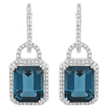 London Blue Topaz Dangle Earrings Diamonds 7.95 Carats Sterling Silver