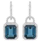 London Blue Topaz Dangle Earrings Diamonds 7.95 Carats Sterling Silver