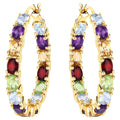 Multicolor Gemstones Hoop Earrings 5.4 Carats 14K Yellow Gold Plated Silver